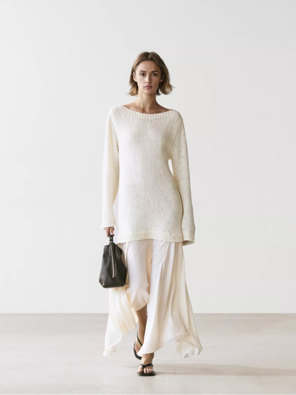 Massimo Dutti Cream Knit Sweater Tunic Maxi Dress